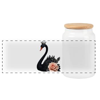 Schwarzer Schwan, gekrönt mit Rose - Panorama Keksdose mit Holzdeckel - Weiß - Vorne