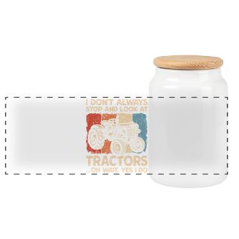 Tractor Farmer Farm Farming - Panoramic Cookie Jar with Wooden Lid - white - Front