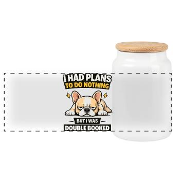 Doppelt gebuchter Bulldog-Nichts-Abschlag - Panorama Keksdose mit Holzdeckel - Weiß - Vorne
