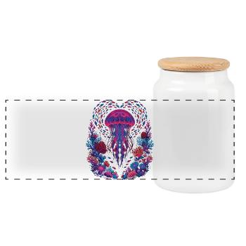 Retro Jellyfish Aesthetic Ocean - Panoramic Cookie Jar with Wooden Lid - white - Front