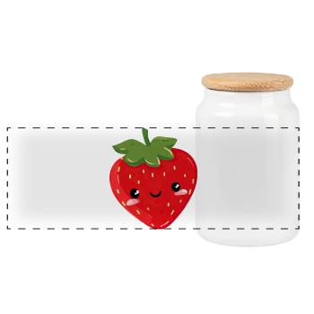 Strawberry Cute - Panoramic Cookie Jar with Wooden Lid - white - Front
