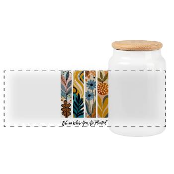 Blooming Botanical Panel Collage - Panoramic Cookie Jar with Wooden Lid - white - Front