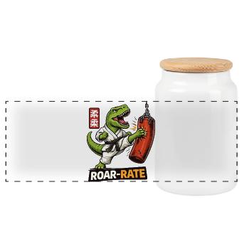Dino Dojo Roar - Panorama Keksdose mit Holzdeckel - Weiß - Vorne
