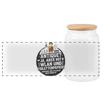 Antike WLAN Toilettenpapier Humor - Panorama Keksdose mit Holzdeckel - Weiß - Vorne