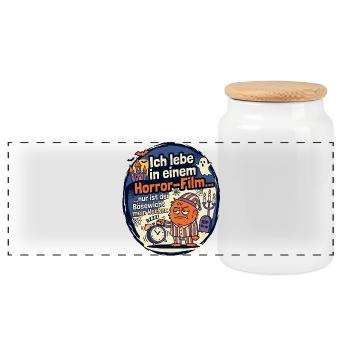 Horror Film Wecker lustiger Spruch - Panorama Keksdose mit Holzdeckel - Weiß - Vorne