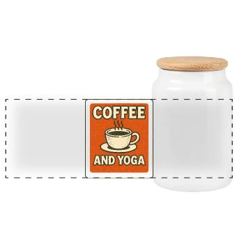 Café et Yoga Retro Tee - Boîte à biscuits avec couvercle en bois - blanc - Devant