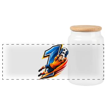 Maillot de gardien numéro 1 Gardien Football - Boîte à biscuits avec couvercle en bois - blanc - Devant