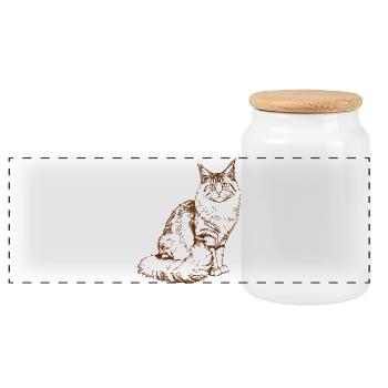 Majestic MaineCoon Minimalist Brown color Drawing - Panoramic Cookie Jar with Wooden Lid - white - Front
