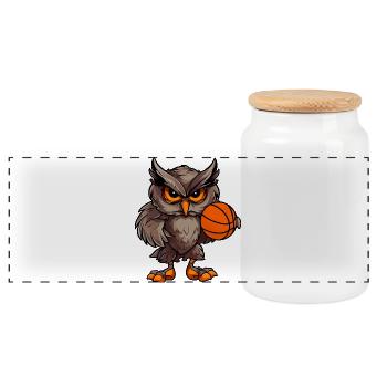 Basketball Owl - Panoramic Cookie Jar with Wooden Lid - white - Front