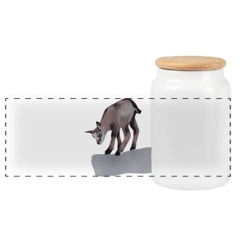 Chamois on the rock - Panoramic Cookie Jar with Wooden Lid - white - Front