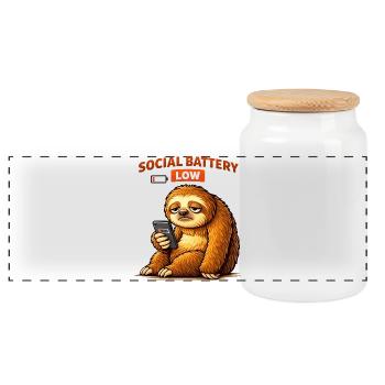 Sloth Social Battery Low - Panoramic Cookie Jar with Wooden Lid - white - Front