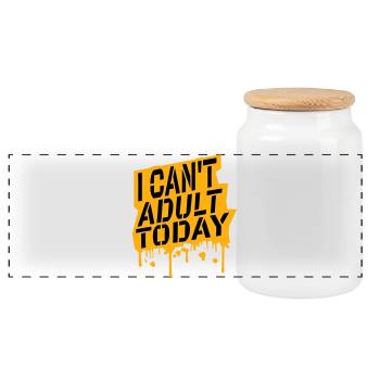 I Can't Adult Today Funny Adult Saying Logo - Panoramic Cookie Jar with Wooden Lid - white - Front
