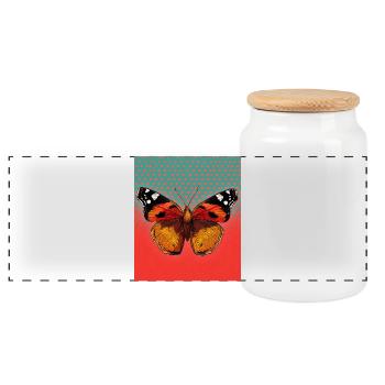 butterfly - Panoramic Cookie Jar with Wooden Lid - white - Front