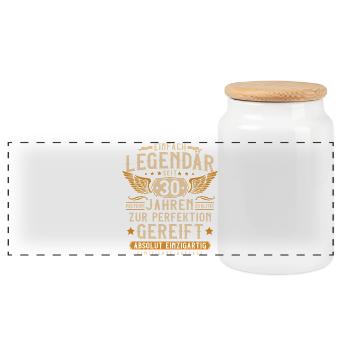 30 Geburtstag Legendär 30 Jahre Geschenk - Panorama Keksdose mit Holzdeckel - Weiß - Vorne