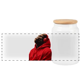 Gorille en sweat à capuche écoutant de la musique au casque - Boîte à biscuits avec couvercle en bois - blanc - Devant