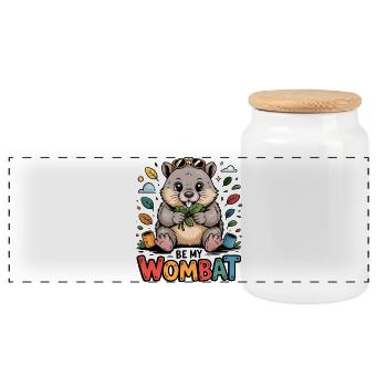 Wombat mit Blattgrün und Brille - Panorama Keksdose mit Holzdeckel - Weiß - Vorne