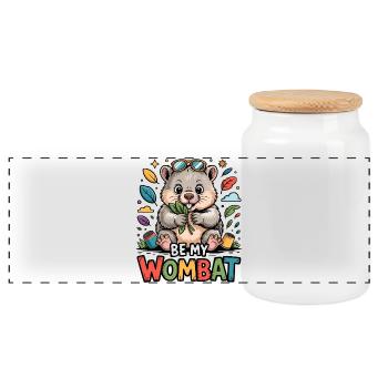 Be My Wombat: Niedliches Design - Panorama Keksdose mit Holzdeckel - Weiß - Vorne