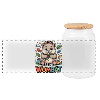 Be My Wombat – colorful cuddly hero - Panoramic Cookie Jar with Wooden Lid - white - Front
