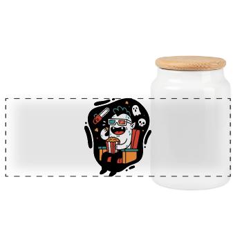Kinomonster Popcorn Spaß - Panorama Keksdose mit Holzdeckel - Weiß - Vorne