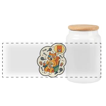 Cinéma de chats Popcorn Fun - Boîte à biscuits avec couvercle en bois - blanc - Devant