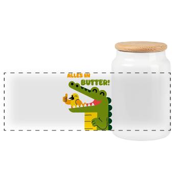 Alles in Butter: Alligator und Spatz - Panorama Keksdose mit Holzdeckel - Weiß - Vorne