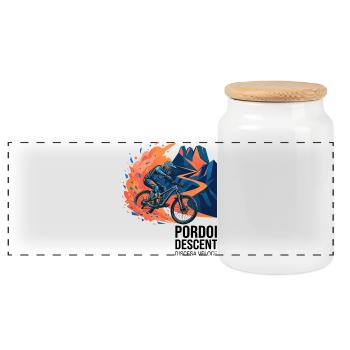 Pordoi Descent MTB Fast Action Modern Vector Art - Panoramic Cookie Jar with Wooden Lid - white - Front