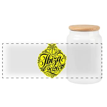 Ibiza 2026 - Panoramic Cookie Jar with Wooden Lid - white - Front