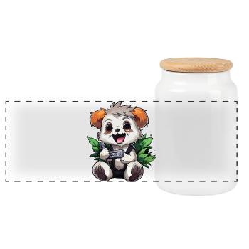 Panda Gamer mit Controller - Panorama Keksdose mit Holzdeckel - Weiß - Vorne