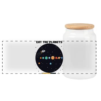 Eat the Planets: Kosmische Snackparade - Panorama Keksdose mit Holzdeckel - Weiß - Vorne