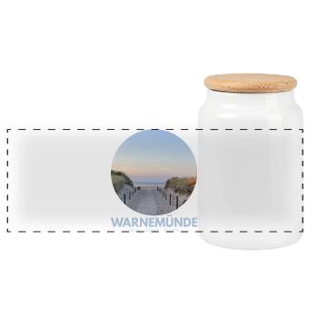 Dünenpfad am Abend am Meer - Panorama Keksdose mit Holzdeckel - Weiß - Vorne