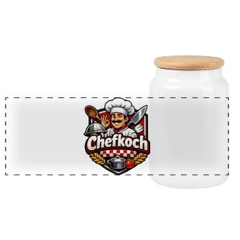 Chefkoch Cartoon Motiv Küchenheld - Panorama Keksdose mit Holzdeckel - Weiß - Vorne