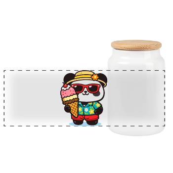 Panda Surf mit Eis - Panorama Keksdose mit Holzdeckel - Weiß - Vorne