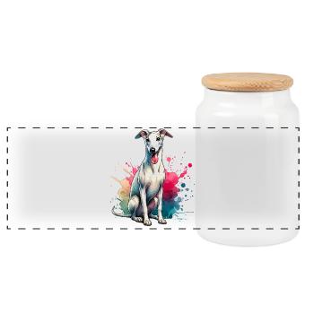 Greyhound Gift - Panoramic Cookie Jar with Wooden Lid - white - Front