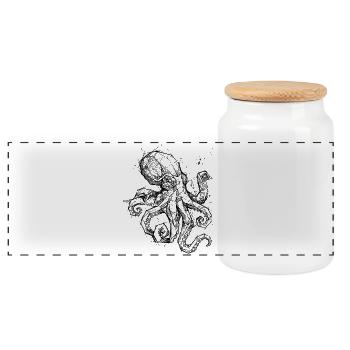 Oktopus Geometrisch - Modern Sketch Design - Panorama Keksdose mit Holzdeckel - Weiß - Vorne