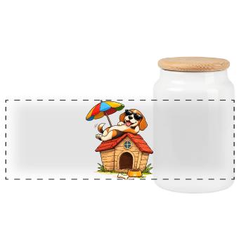 Beagle Holiday Dog Home Fun Design - Panoramic Cookie Jar with Wooden Lid - white - Front