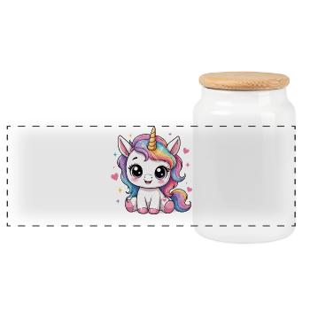 Kawaii Unicorn Rainbow Horse - Panoramic Cookie Jar with Wooden Lid - white - Front