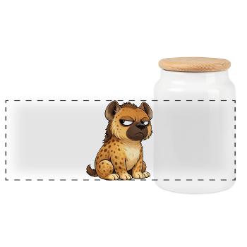 Cute skeptical hyena cartoon funny whimsical - Panoramic Cookie Jar with Wooden Lid - white - Front