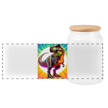 dinosaur - Panoramic Cookie Jar with Wooden Lid - white - Front