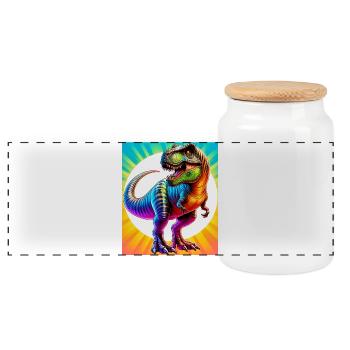 dinosaur - Panoramic Cookie Jar with Wooden Lid - white - Front