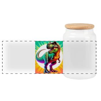 dinosaur - Panoramic Cookie Jar with Wooden Lid - white - Front
