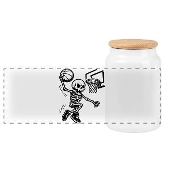 Basketball Skeleton Dunking - Panoramic Cookie Jar with Wooden Lid - white - Front