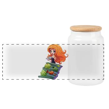Mermaid at the Logfisch stage - Panoramic Cookie Jar with Wooden Lid - white - Front