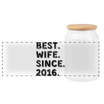 Best Wife Since 2016 10 Year Anniversary Gift - Panoramic Cookie Jar with Wooden Lid - white - Front