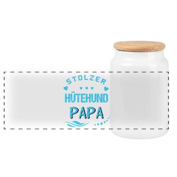 Stolzer Hütehund Papa - Panorama Keksdose mit Holzdeckel - Weiß - Vorne