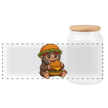 Mignon Sasquatch Bigfoot Cartoon Burger de restauration rapide - Boîte à biscuits avec couvercle en bois - blanc - Devant