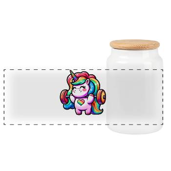 Unicorn Weightlifting Deadlift Fitness Gym - Panorama Keksdose mit Holzdeckel - Weiß - Vorne