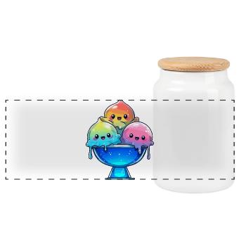 Trio de glaces arc-en-ciel dans le bol - Boîte à biscuits avec couvercle en bois - blanc - Devant