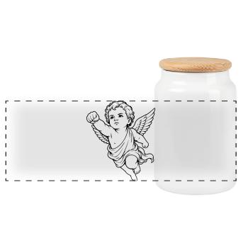 Motif du poing ange du chérubin volant - Boîte à biscuits avec couvercle en bois - blanc - Devant