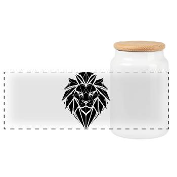 Lion Style – Strength & Pride - Leo - Panoramic Cookie Jar with Wooden Lid - white - Front