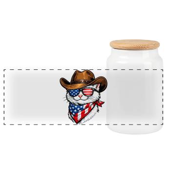 Cat Cowboy USA - Boîte à biscuits avec couvercle en bois - blanc - Devant